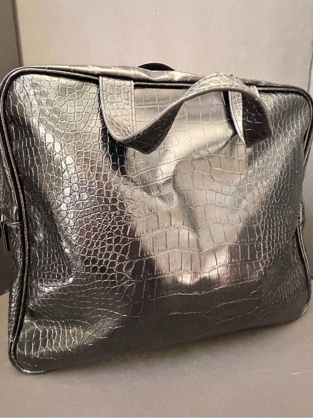 Saks Fifth Avenue Black Croc-Embossed Laptop Briefcase